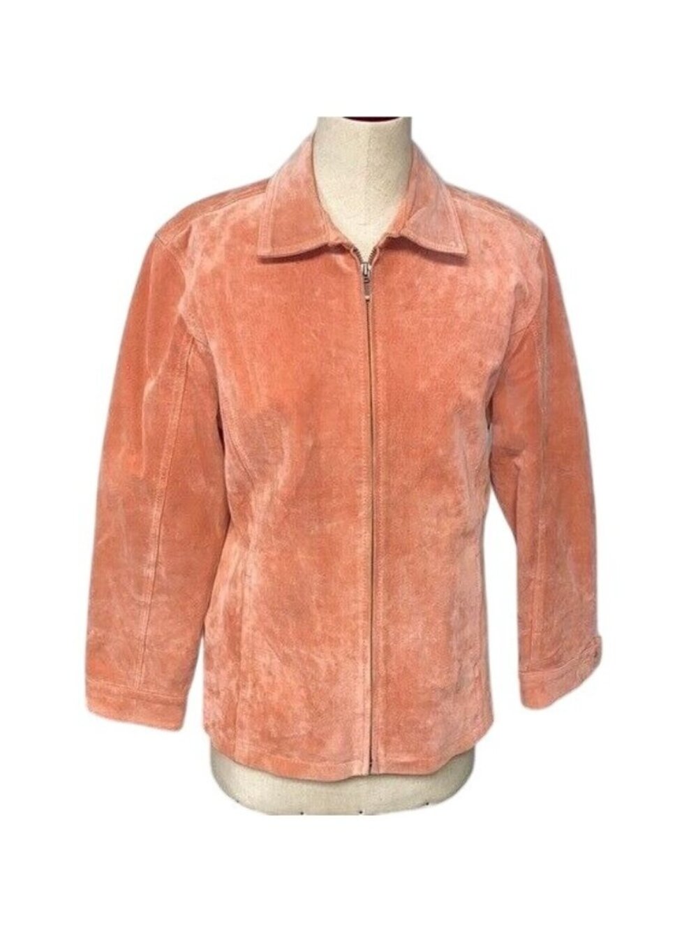 Chicos 1 Salmon Suede Leather Jacket Zip-Front Fully Lined Medium